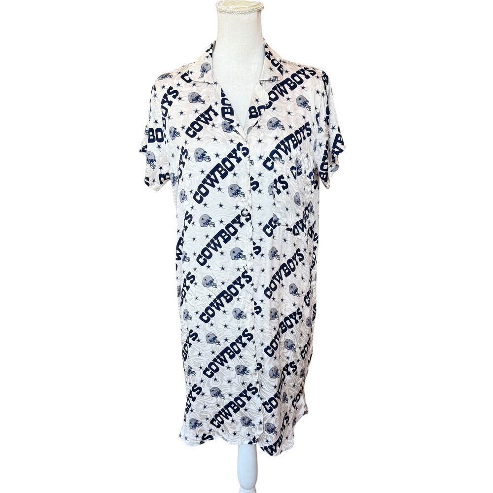 Vintage NFL Team Promoves Dallas Cowboys 100% Silk Nightshirt White Women Small